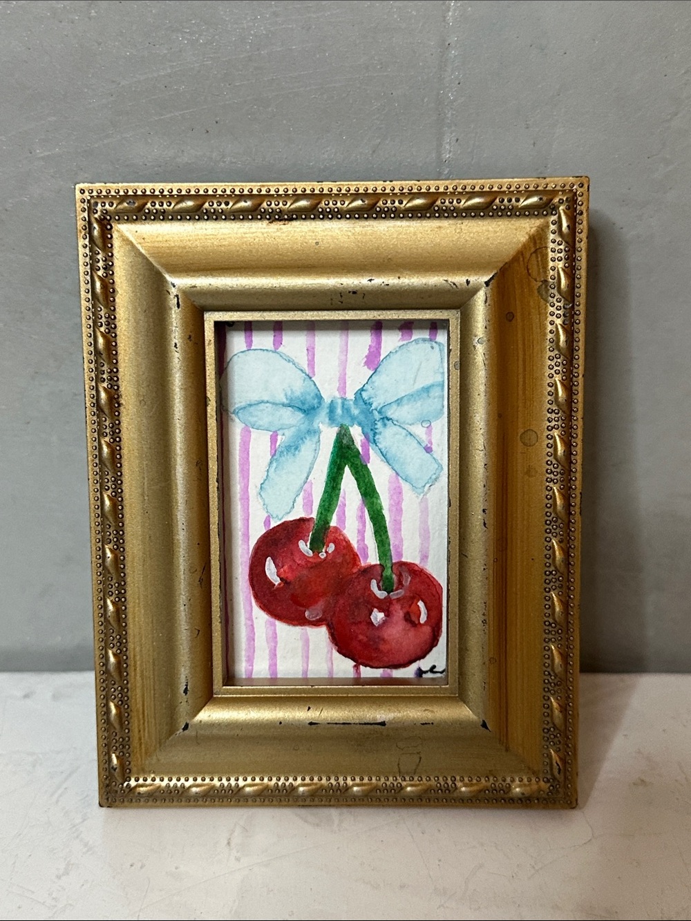 FRAMED ORIGINAL MINI WATERCOLOR PAINTING CHERRIES